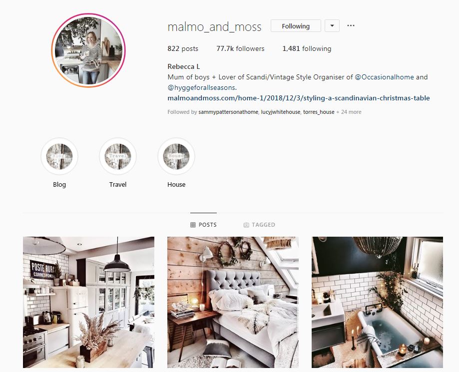 Malmo and Moss is an inspirational interior design account on Instagram